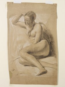 Nude fêmea sentada, 1847 (preto e giz branco sobre papel pardo)